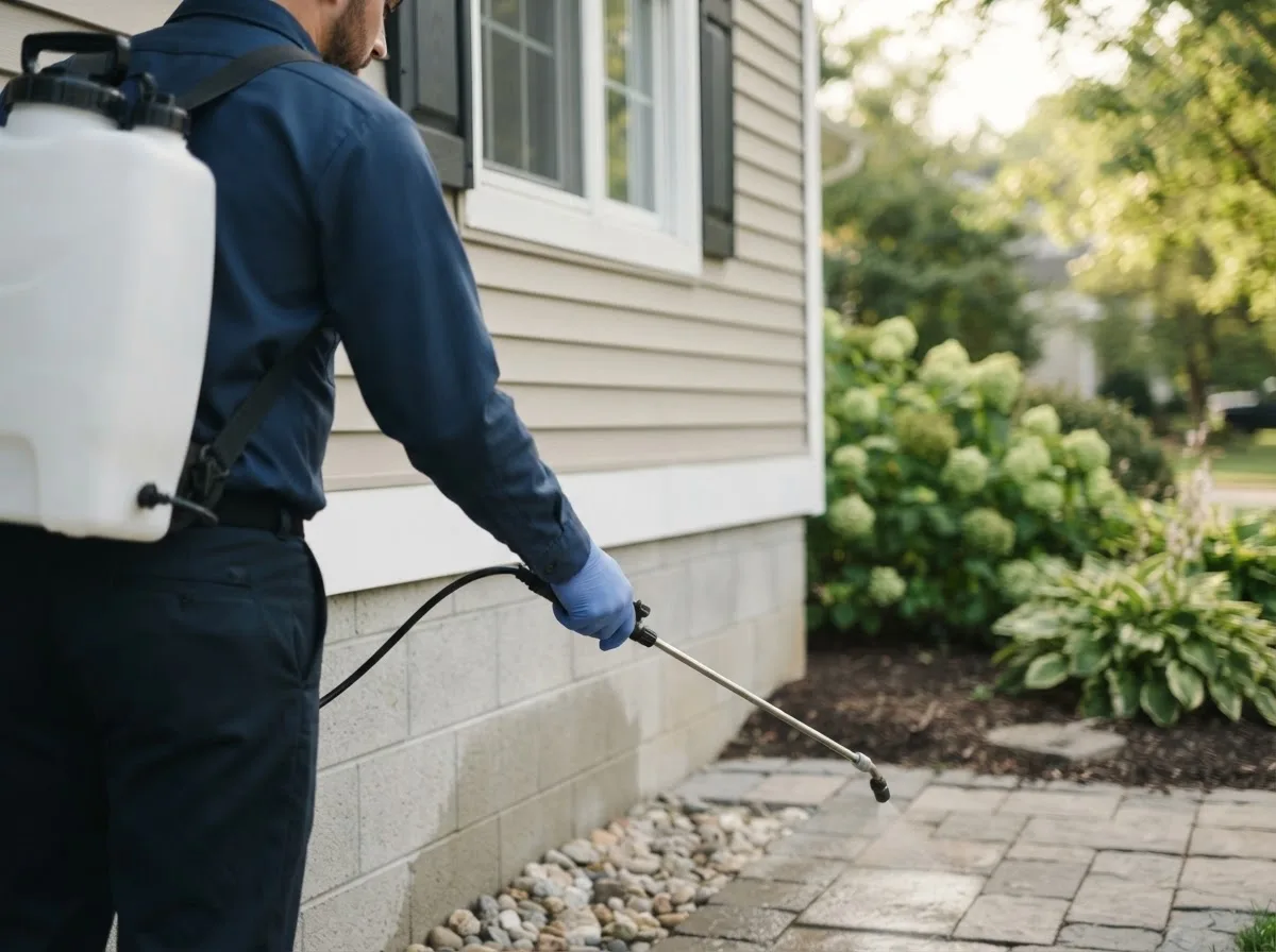 Pest control technician inspecting a home in Putnam, CT